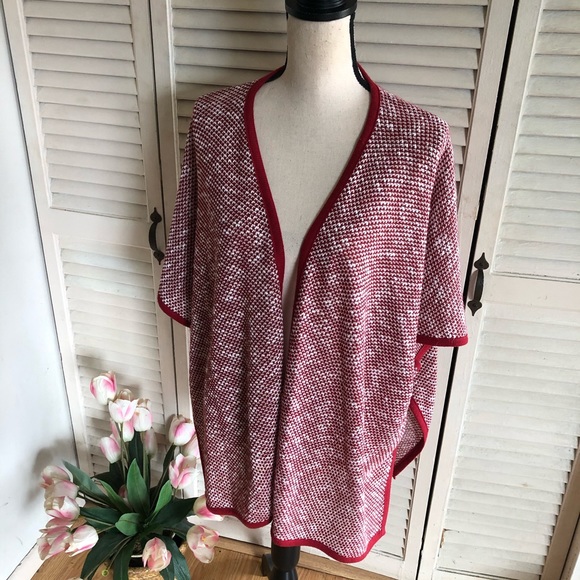 Umgee Red & White Square Open Front Knit Cardigan - Picture 4 of 6